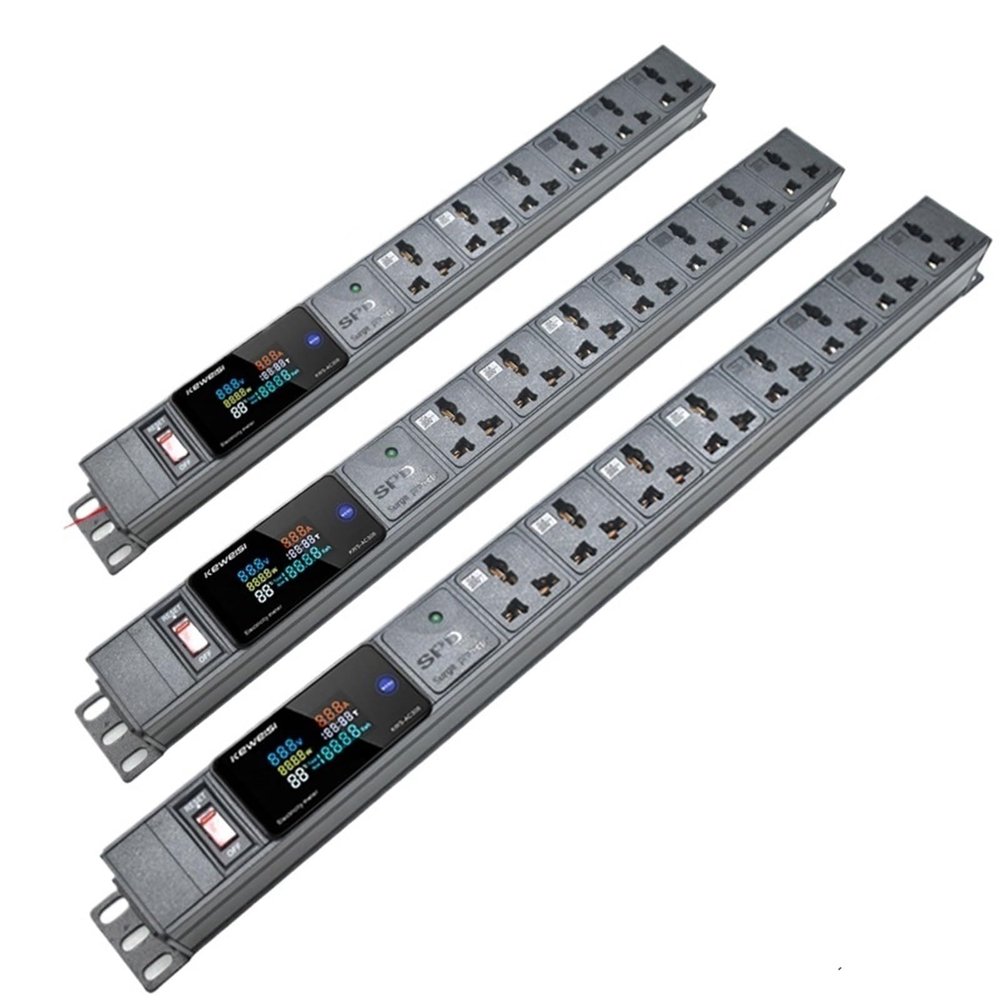 Cabinet Mount PDU Power Strip 2/3/4/5/6/7/8 Universal Socket with Switch Surge Protection Digital Voltage Measuring Instrument(EU Plug 1.5m Wire)