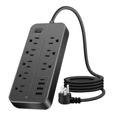 US Outlet 12 in 1 Power Multi Tap Universal Power Strip with Master Control Switch AC Type C USB Port Charge Electrical Socket