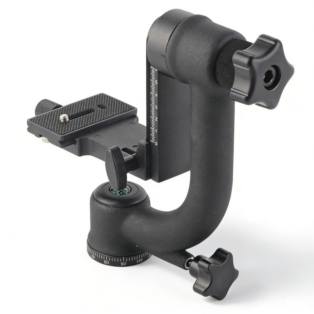 360 Degree Ball Head with Quick Release Plate, 1/4 3 / 8in Interface, Metal Construction - Fine Tuning Damping, Compass and Scale Lines, Outdoor Photography Gear