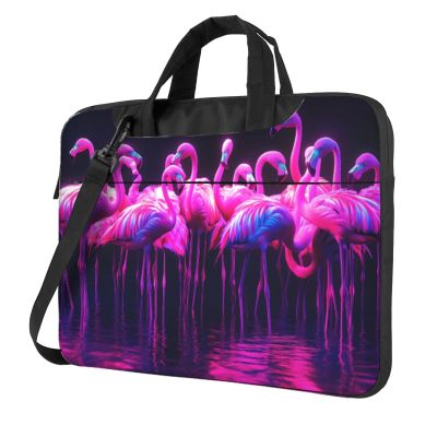 WZYWHJ 14 inch Flock of neon flamingos Pattern Laptop Bag - with Soft Interior, Multiple Pockets - Ideal for Men, Travel and Business