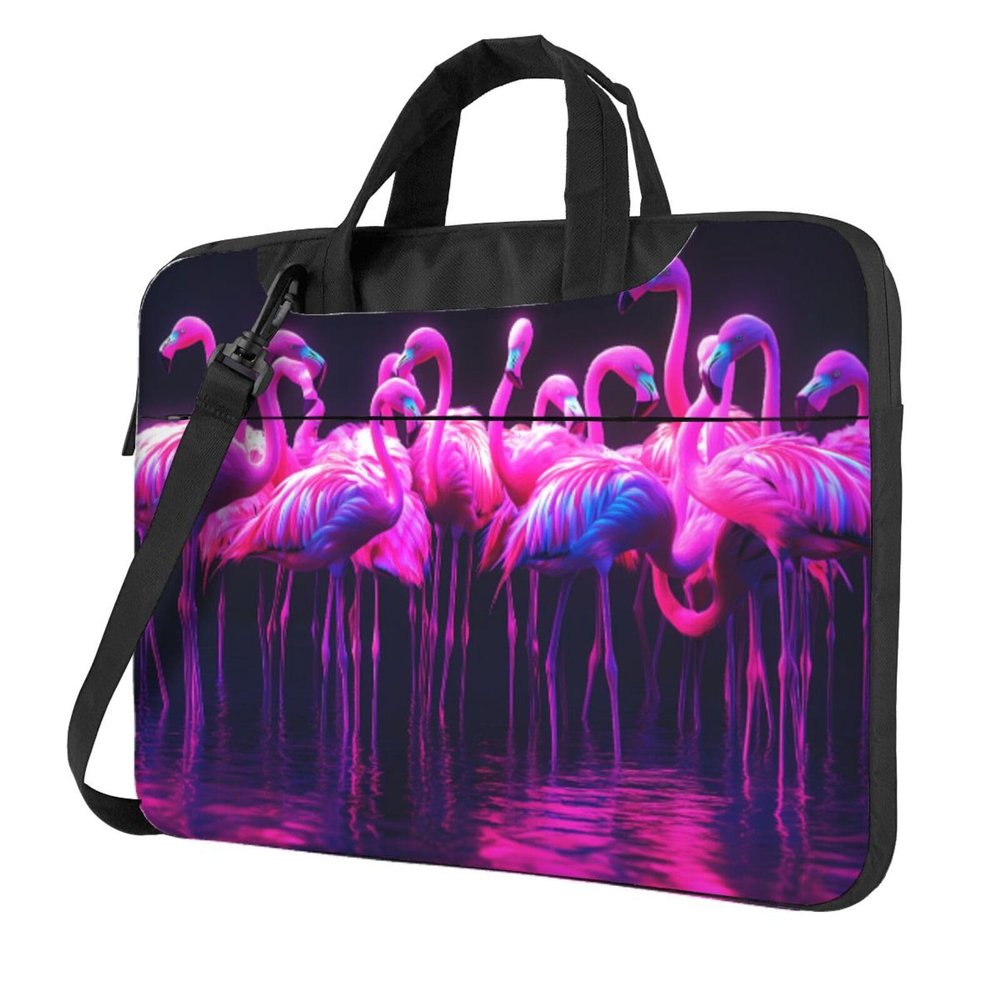 WZYWHJ 14 inch Flock of neon flamingos Pattern Laptop Bag - with Soft Interior, Multiple Pockets - Ideal for Men, Travel and Business