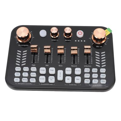 Asixxsix Live Sound Card, 3.5mm Mic Input Interface BT Audio Mixer with 4 Volume Knobs 5 Slider Knobs Breathing Lights, Podcast Mixer for Phone PC Live Streaming