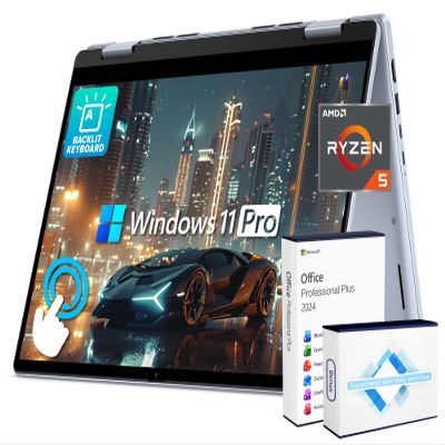 Dell Inspiron 14 2-in-1 FHD+ Touchscreen Laptop for 2025-2026 Student Business, Al Computer, AMD Ryzen 5, 32GB DDR5 RAM, 1TB Storage (512GB SSD +500GB Ext), FP, Backlit KB, Win 11 Pro, Lifetime Office