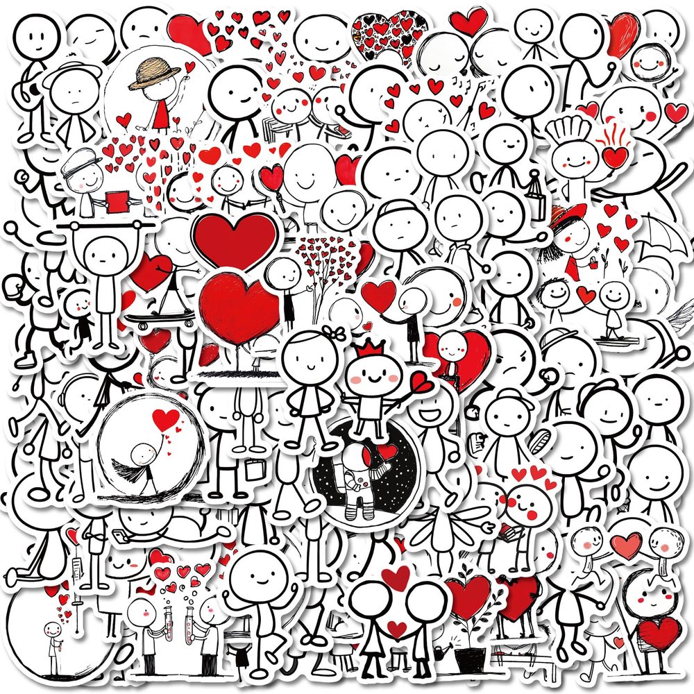 100pcs Cartoon Funny Love Stickers, Graffiti Anime Waterproof Stickers Pack for Laptop, Kindle, Journal, Scrapbook, Photo Album, Water Bottle, Skateboard, Luggage, Cute Line Art Character Decals