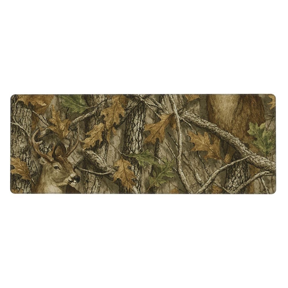 12x31.5in Woodland Camo Design Large Rubber Gaming Mouse Pad, Polyester Desk Mat with 3mm Rubber Base for Keyboard and Mouse