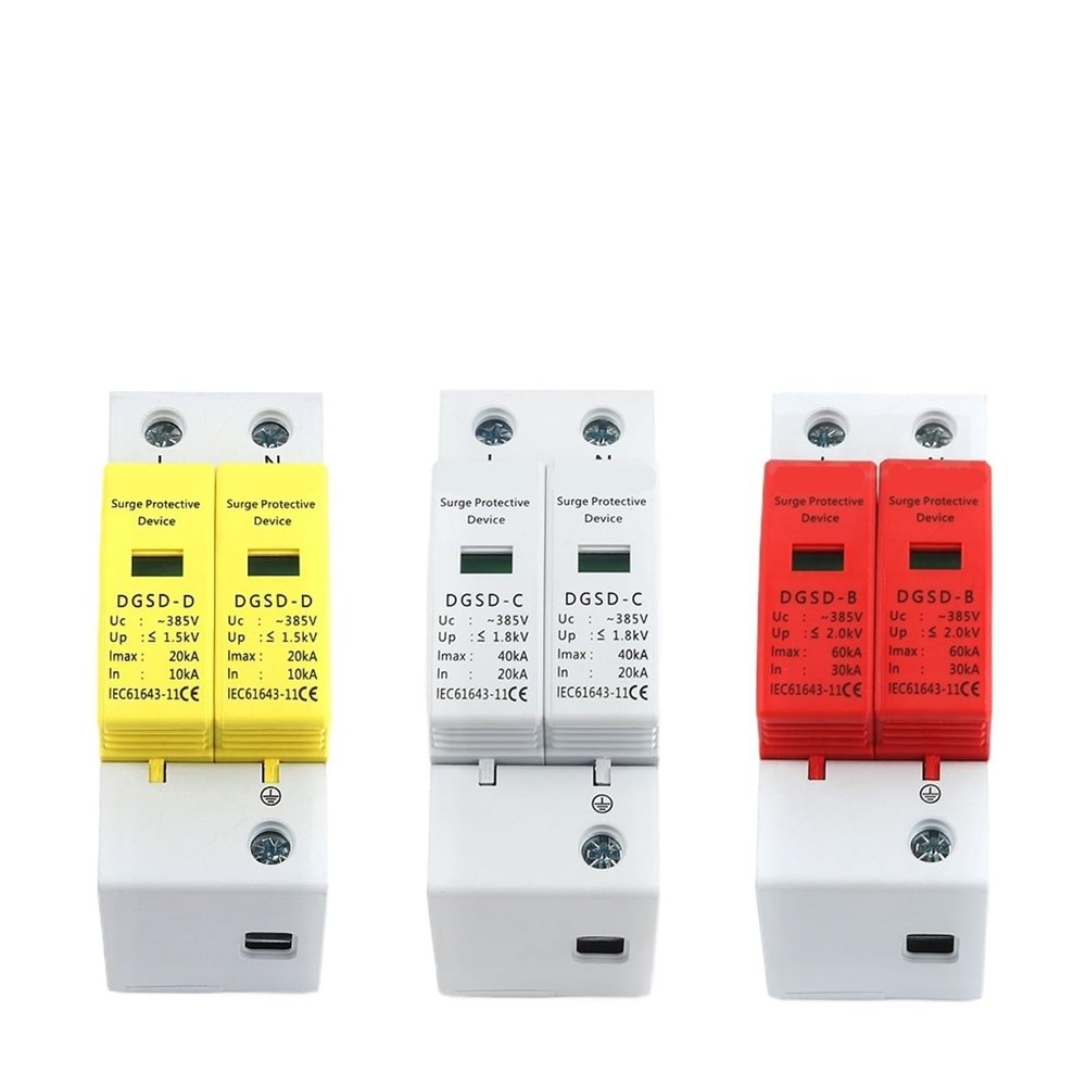 2P AC SPD Din Rail Surge Protector Protective Low-Voltage Arrester Device Home Lightning Protection 10-20KA 20-40KA 30-60KA 1P+N(20-40KA)