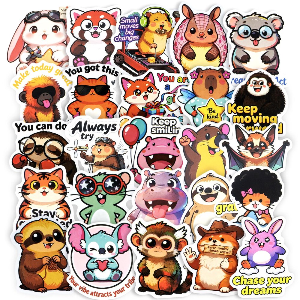102PCS Animals Positive Affirmation Stickers, Motivational Stickers with Inspirational Quotes for Kids Adults Teens, Funny Cool Meme Vinyl Sticker for Water Bottles Laptops Phones Journals Bookish