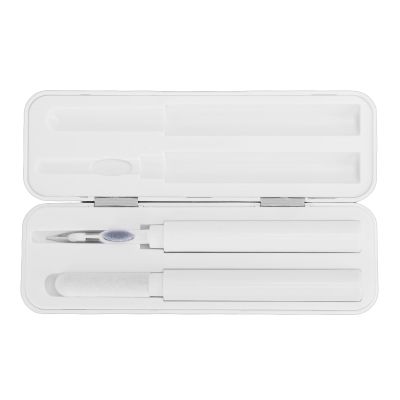 Yoidesu Cleaner Kit, 2 Multi Function Cleaning Pen with Soft Brush Flocking Sponge for Bluetooth Earphones Case Cleaning Tools, Magnet Suction Storage Box, White