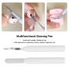 Yoidesu Cleaner Kit, 2 Multi Function Cleaning Pen with Soft Brush Flocking Sponge for Bluetooth Earphones Case Cleaning Tools, Magnet Suction Storage Box, White view 2