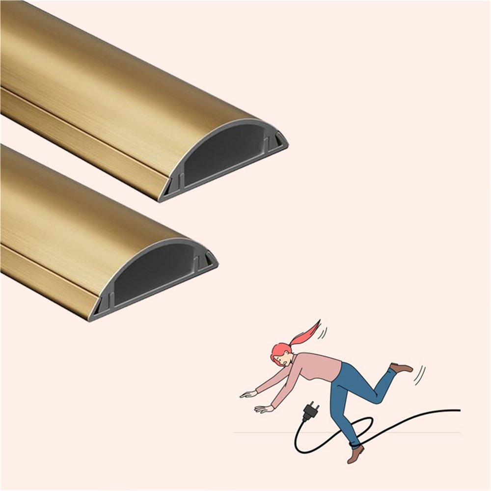 2 4 10 Pcs Floor Cable Protector, Wire Trunking/Semi-Circular Wire Groove Cover for Living Room, Kitchen, Bedroom, Self-Adhesive Cable Management Cover(A-2 pcs,L W 24in x 1.2in)