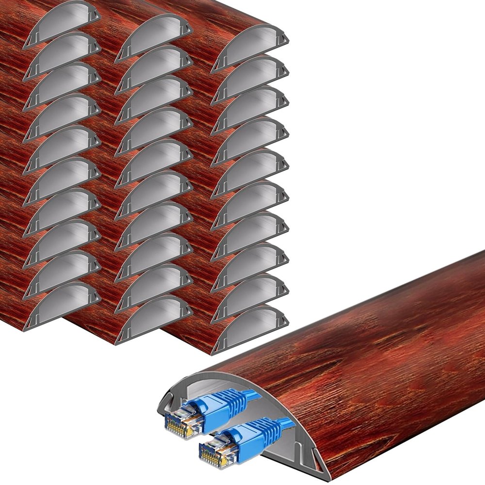 20 30 Pcs Self-Adhesive Cable Protector, 6/5" 8/5" 2 in Width Aluminum Alloy Semi-Circular Wire Groove Cover, Wire Trough Cable Trunking for Office School(A-30 pcs,L W 79in x 2in)