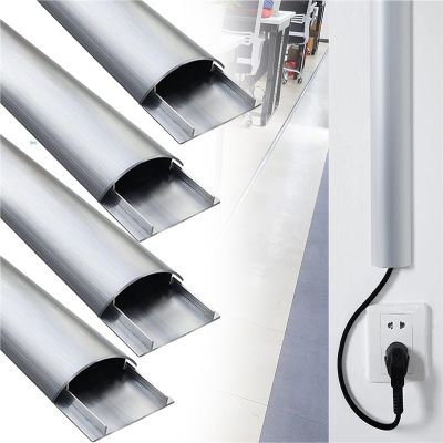 12 24 36 48 60 72 in Length Stainless Steel Cable Concealer, Wire Guard Raceway/Half Round Cord Cover for Office/Home/School, Floor Cable Protector(4 pcs,L W 24in x 3.9in)