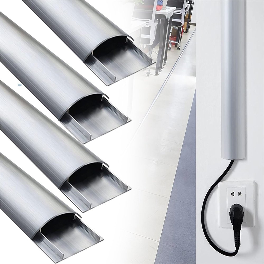 12 24 36 48 60 72 in Length Stainless Steel Cable Concealer, Wire Guard Raceway/Half Round Cord Cover for Office/Home/School, Floor Cable Protector(4 pcs,L W 24in x 3.9in)