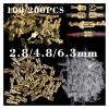 100Pcs/lot Electric Wire Connectors Set 2.8/4.8/6.3mm Female And Male Crimp Terminal Connector Gold Brass/Silver Car Speaker(6.3mm 100PCS,Silver) view 3