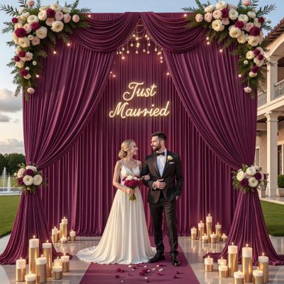 10ft15ft Burgundy Backdrop Curtain for Wedding Parties, 2 Panels Wrinkle Free 15 FT Long Polyester Photo Backdrop Drapes Back Drop Cloth for Birthday Photography Background