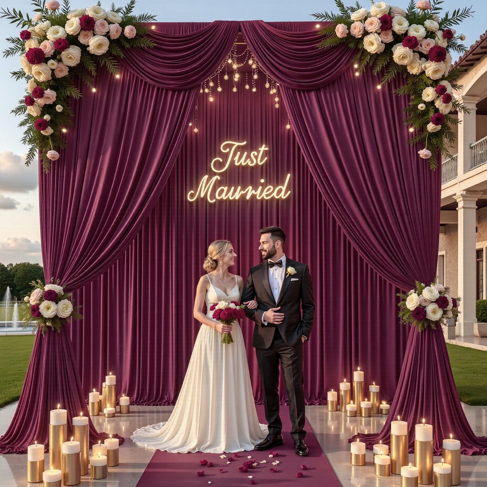 10ft15ft Burgundy Backdrop Curtain for Wedding Parties, 2 Panels Wrinkle Free 15 FT Long Polyester Photo Backdrop Drapes Back Drop Cloth for Birthday Photography Background