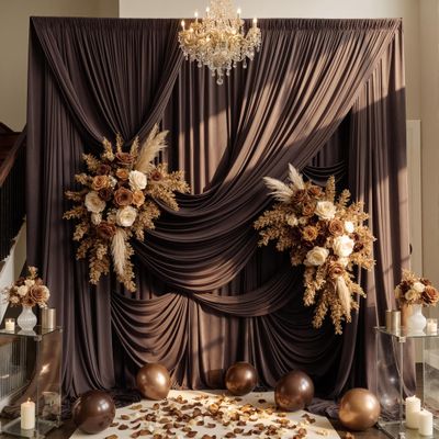 10ft15ft Brown Backdrop Curtain for Wedding Parties, 2 Panels Wrinkle Free 15 FT Long Polyester Photo Backdrop Drapes Back Drop Cloth for Birthday Photography Background