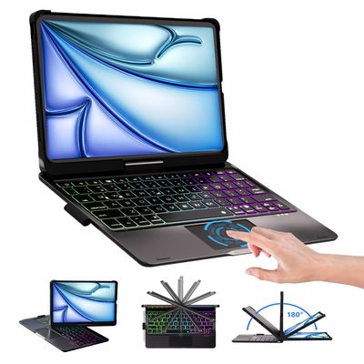 BABG TouchPad Keyboard Case for iPad Air 11(M3,M2)/iPad Pro 11 inch Keyboard(1st/2nd/3rd/4th Gen)&iPad Air 5th/Air 4th Keyboard, 360Swivel,7 Use Modes, Rainbow Backlight-Black