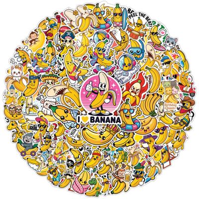 100Pcs Funny Banana Stickers  Cute Fruit-Themed Aesthetic Vinyl Waterproof Sticker for Laptop, Water Bottle, Skateboard, Phone, Scrapbook