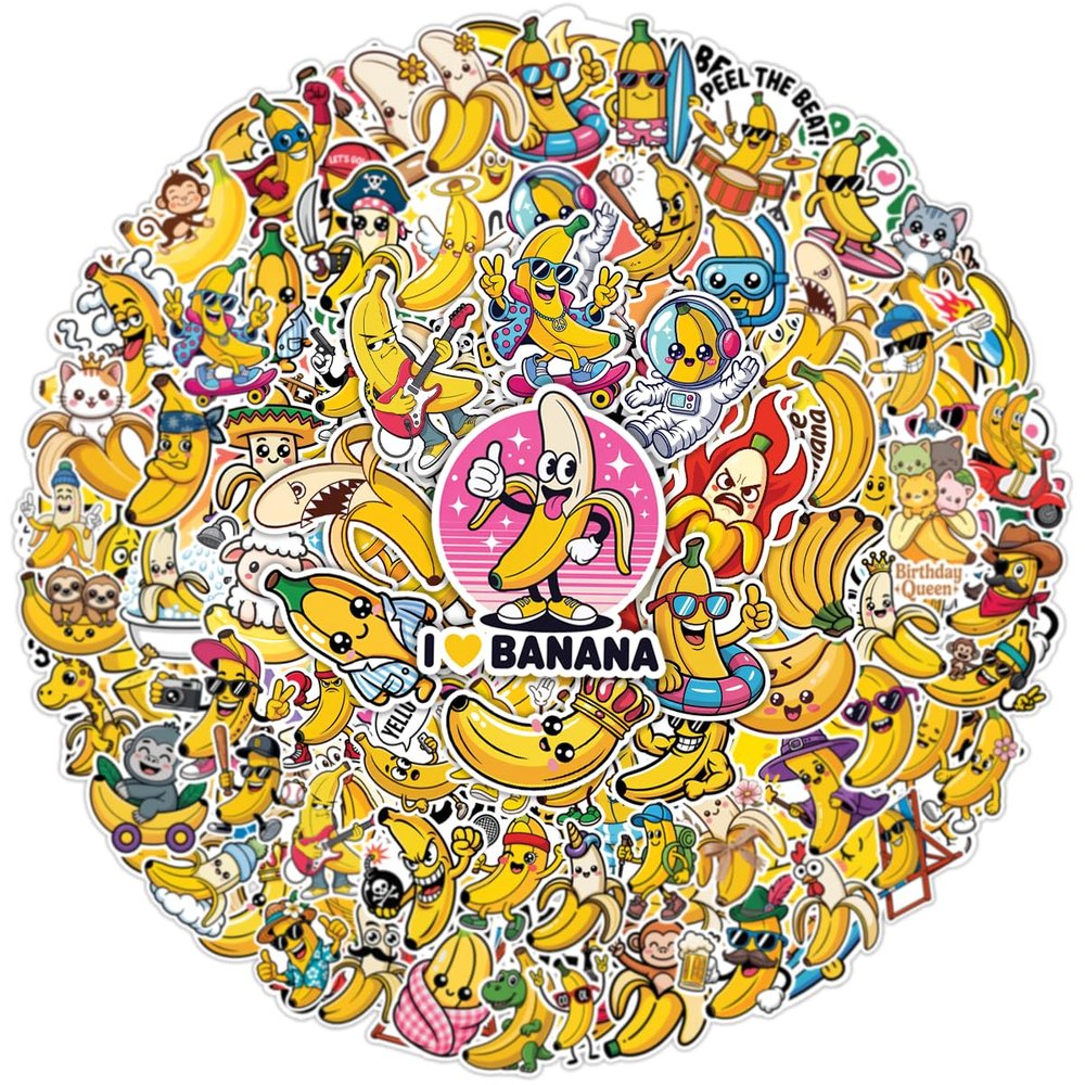 100Pcs Funny Banana Stickers  Cute Fruit-Themed Aesthetic Vinyl Waterproof Sticker for Laptop, Water Bottle, Skateboard, Phone, Scrapbook