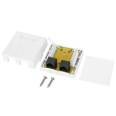 RJ45 8P8C Cat 6 Network Junction Box Dual Port Surface Mounted Desktop ABS Enclosure for Home Office Networking 27x58.5x60mm with Screws and Tape