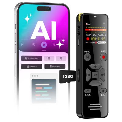 AI Digital Voice Recorder 128GB: AI Transcribe & Summarize Voice Activated Recorder with Playback | OTG - Portable Tape Recorder for Meeting & Lectures