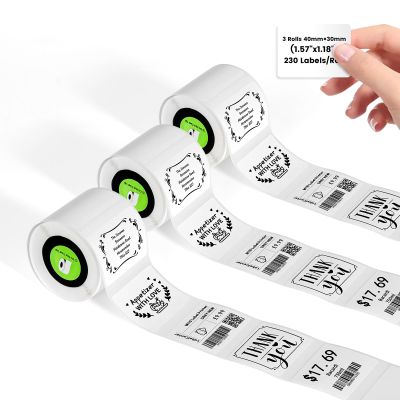 3-Rolls Self-Adhesive Thermal Labels Compatible with Nelko PM220 Bluetooth Label Printer, 40x30mm(1.57"x1.18"),230 Labels/Roll,Thermal Labels Replace for Nelko PM220 Label Maker