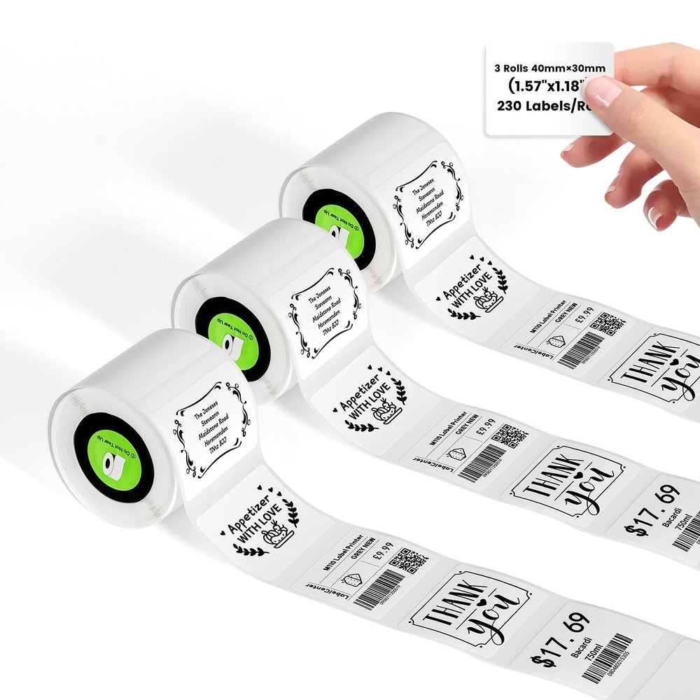 3-Rolls Self-Adhesive Thermal Labels Compatible with Nelko PM220 Bluetooth Label Printer, 40x30mm(1.57"x1.18"),230 Labels/Roll,Thermal Labels Replace for Nelko PM220 Label Maker
