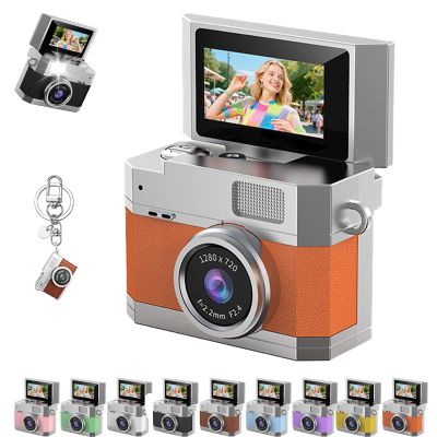 Thumb-Sized Flip Screen Mini Camera, Digital Retro Ccd High-Definition Portable Small Camera, 180 Flip Screen, Multi-Style Beauty Filters, for Travel Party Vlog (Orange,Wthout Card)
