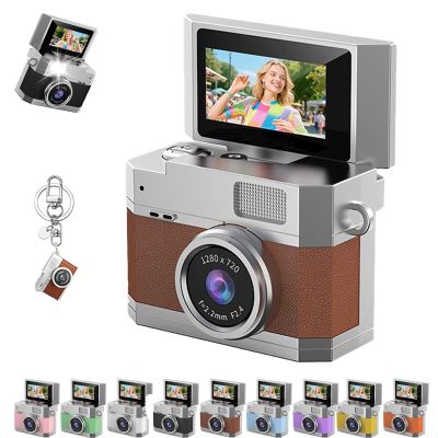 Thumb-Sized Flip Screen Mini Camera, Digital Retro Ccd High-Definition Portable Small Camera, 180 Flip Screen, Multi-Style Beauty Filters, for Travel Party Vlog (Brown,with 64G Card)