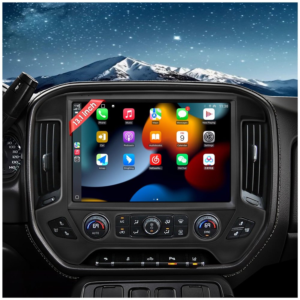 13.1" QLED Car Radio Stereo Upgrade for Chevy Silverado & GMC Sierra 2014-2018, 8-core Head Unit 4GB+64GB with CarPlay/Android Auto,2K Touch Screen and 1080P Backup Camera (4+64 Black)