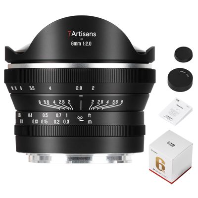 7artisans 6mm F2.0 Fisheye Camera Lens APS-C 220 Diagonal Fisheye Large Aperture Prime Lens 0.1m Minimum Focusing Distance 2 HI 2 ED Metal Clicked Lens(for M43 Mount)