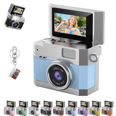 Thumb-Sized Flip Screen Mini Camera, Digital Retro Ccd High-Definition Portable Small Camera, 180 Flip Screen, Multi-Style Beauty Filters, for Travel Party Vlog (Blue,Wthout Card)