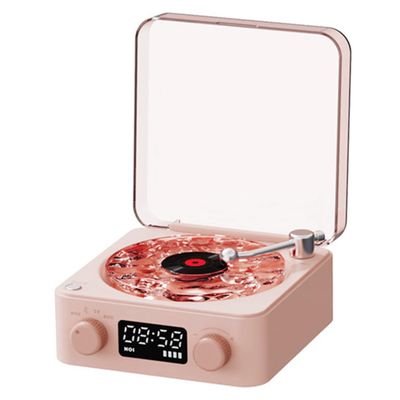Cute Speaker Waves Vinyl Mini Record Player 6x6x3 Portable Four Modes Wireless Retro Portable Speaker with LED Display Rechargeable for Home Office, Style 3