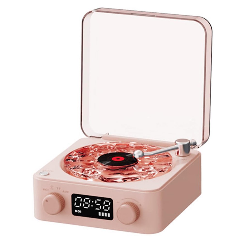 Cute Speaker Waves Vinyl Mini Record Player 6x6x3 Portable Four Modes Wireless Retro Portable Speaker with LED Display Rechargeable for Home Office, Style 3
