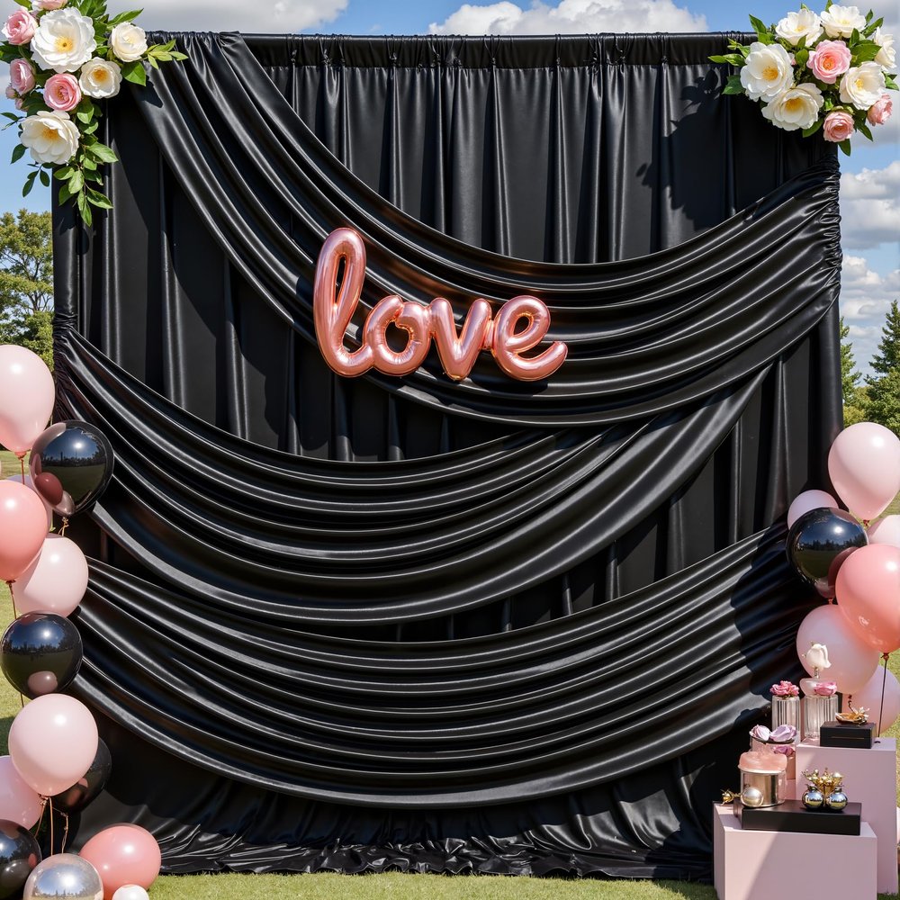 10x12FT Black Sequin Backdrop Curtain -2 Panels 5x12FT Wrinkle Free Shimmer Back Drop Cloth, Glitter Backdrop Drapes for Photography, Birthday, Wedding, Graduation Background