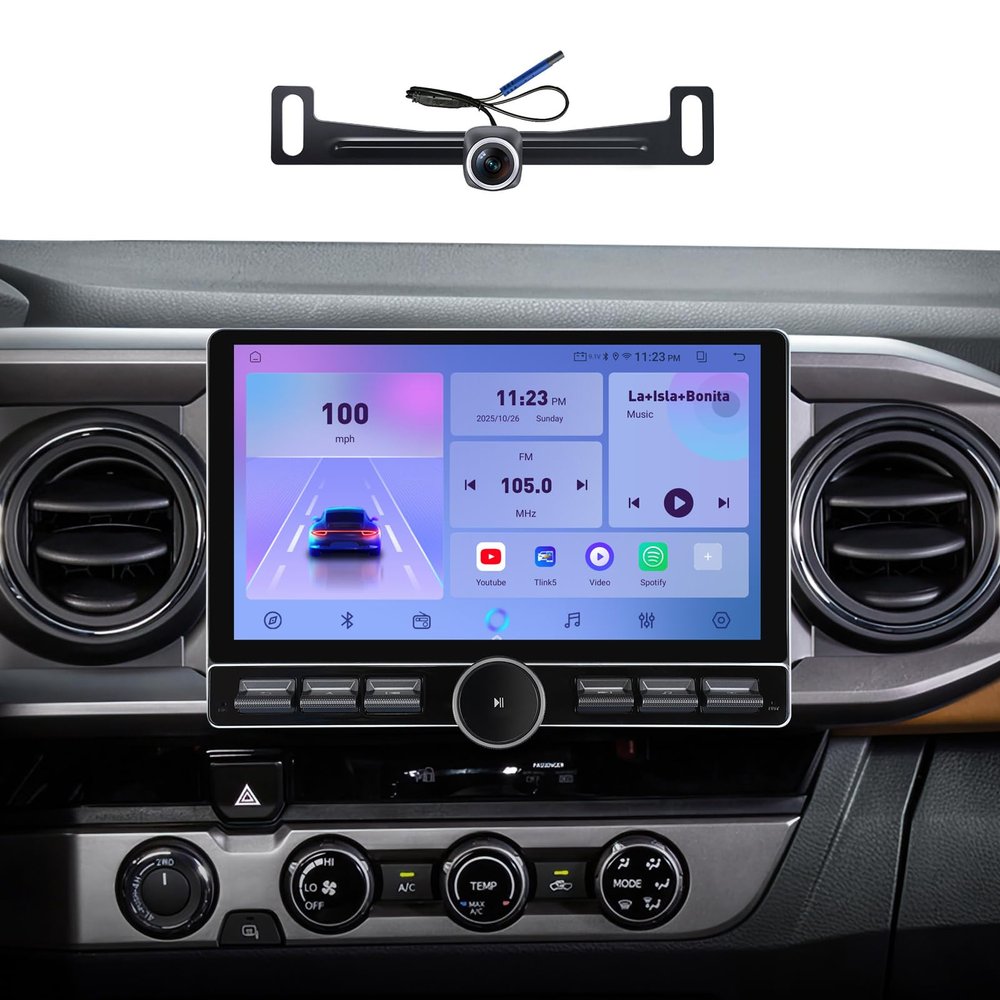 10 inch Car Stereo Dash Kit Replacement for Toyota Tacoma Radio Upgrade 2016-2021,QLED Touch Screen Head Unit w/Wired Wireless CarPlay Andriod Auto GPS Navigation FM/AM Radio Knob (2016-2021 4G+64G)