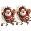 2PCS Santa Claus Wall Stickers, Christmas Santa Breaking Brick Decorations, Easy to Apply Holiday Decoration, 3D Christmas Decal Accessory for Home Party Living Room Bedroom Kitchen view 1