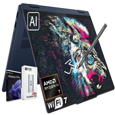 Lenovo IdeaPad 5 2-in-1 14" Touchscreen Laptop, AMD 8-Core Ryzen AI 7 350(>Intel i7-1355U), 16GB LPDDR5 RAM, 1024GB PCIE SSD, Copilot+ PC, WiFi 7, BT5.4, Backlit KB, W Pen&128G PSD, Win 11 Pro