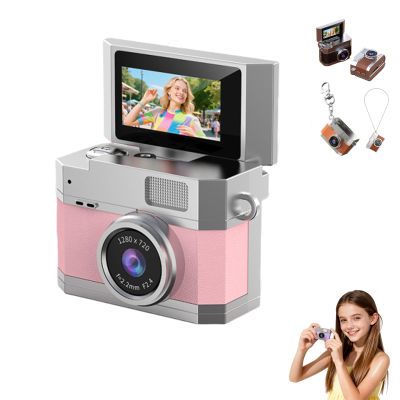2026 New Thumb-Sized Flip Screen Mini Camera, Retro Ccd Digital Camera Mini with Lanyard, 180 Flip Screen, Include 64GB Tf Card + Card Reader + OTG, Suit for Students and Campuses (Pink)