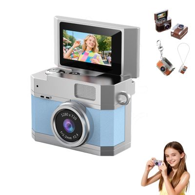 2026 New Thumb-Sized Flip Screen Mini Camera, Retro Ccd Digital Camera Mini with Lanyard, 180 Flip Screen, Include 64GB Tf Card + Card Reader + OTG, Suit for Students and Campuses (Blue)