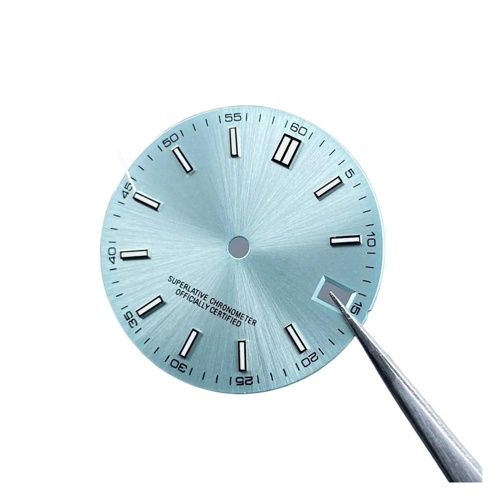 28.5mm NH35 Dial 62 Modified Replacement Parts Green Luminous Suitable Fit NH35N/H36 NH35 Watch Dial(Ice Blue)