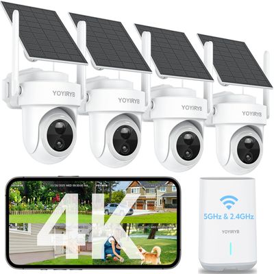 4K Security Cameras Wireless Outdoor, No Subscription, Works in -14F Cold [2026 New] Solar-Powered Home Security Camera System with 360 Auto Tracking, Color Night Vision, 5G & 2.4G WiFi, Easy Setup