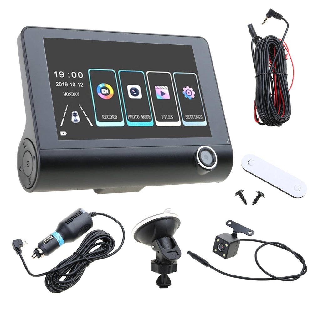 DVR 3 Cameras Inches Car Full High-Definition Video Recorder Auto Registrator with 3 Ways Cameras Video Recorder Camera Surveillance-Digital for Car Front and Back High-Definition