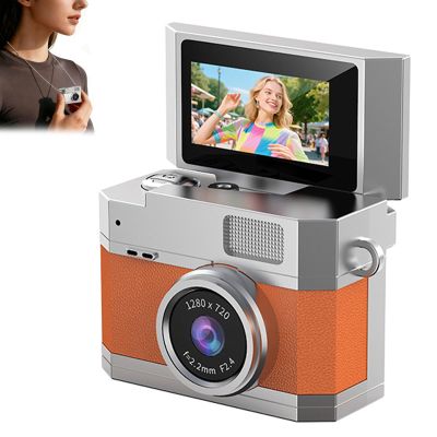 Thumb-Sized Flip Screen Mini Camera, Flip-Screen Retro CCD Portable Mini Digital Camera, with 180 Flip Screen, Video Mode & Beauty Filters, Tiny Vlog Keychain Cam for Beginners (64G,Orange)