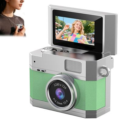 Thumb-Sized Flip Screen Mini Camera, Flip-Screen Retro CCD Portable Mini Digital Camera, with 180 Flip Screen, Video Mode & Beauty Filters, Tiny Vlog Keychain Cam for Beginners (Compact,Green)