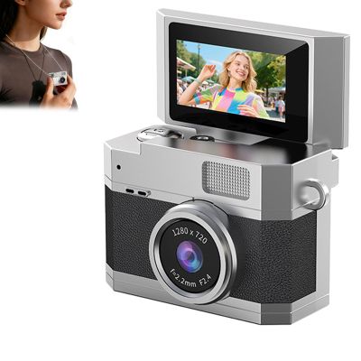 Thumb-Sized Flip Screen Mini Camera, Flip-Screen Retro CCD Portable Mini Digital Camera, with 180 Flip Screen, Video Mode & Beauty Filters, Tiny Vlog Keychain Cam for Beginners (64G,Black)