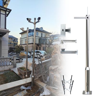 Outdoor Splicing Stainless Steel CCTV Pole, All-Weather Security Camera Pole with Cross Arm, Pole Camera Mount for Residential Area/Farm(4m(13.1ft/3 Sections))