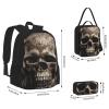 LZQPOEAS 3PCS Leather Rose Skull Backpack Sets with Insulated Lunch Bag Pencil Case, 17inch Lightweight Laptop Backpack Shoulder Lunch Box and Pencil Bag for Women Men Travel Bags view 2
