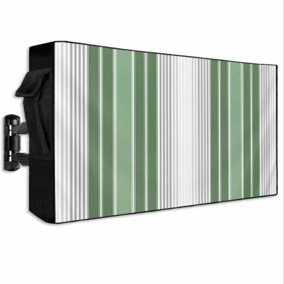 Sabolny Sage Green Grey Stripe Outdoor TV Cover Waterproof & Weatherproof TV Covers with Roll Up Front Flat 70-75 Inch, Outside Zipper Television Screen Protector Enclosure, Farmhouse Simple Striped